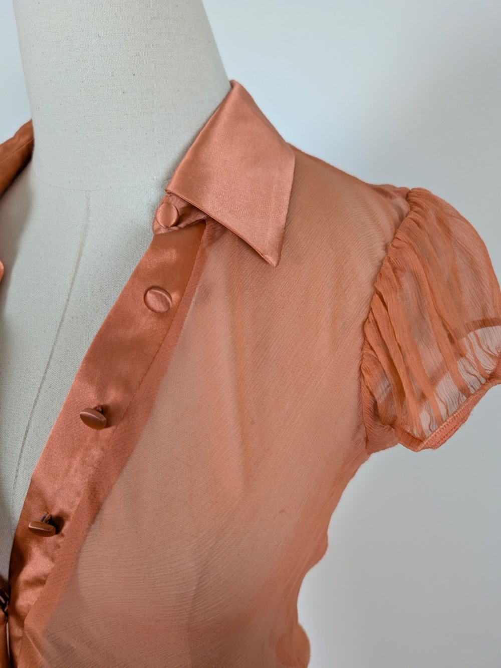 Vintage Silk See-through Coral Dress Mini Size Small Orange - Picture 7 of 14